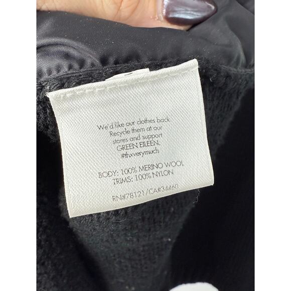 Eileen Fisher Merino Wool Puffer Trim Vest Black Sleeveless Funnel Neck M - Picture 7 of 10